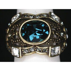 Heidi Daus Gold-Tone Ring With Blue & Clear Crystals Size 7